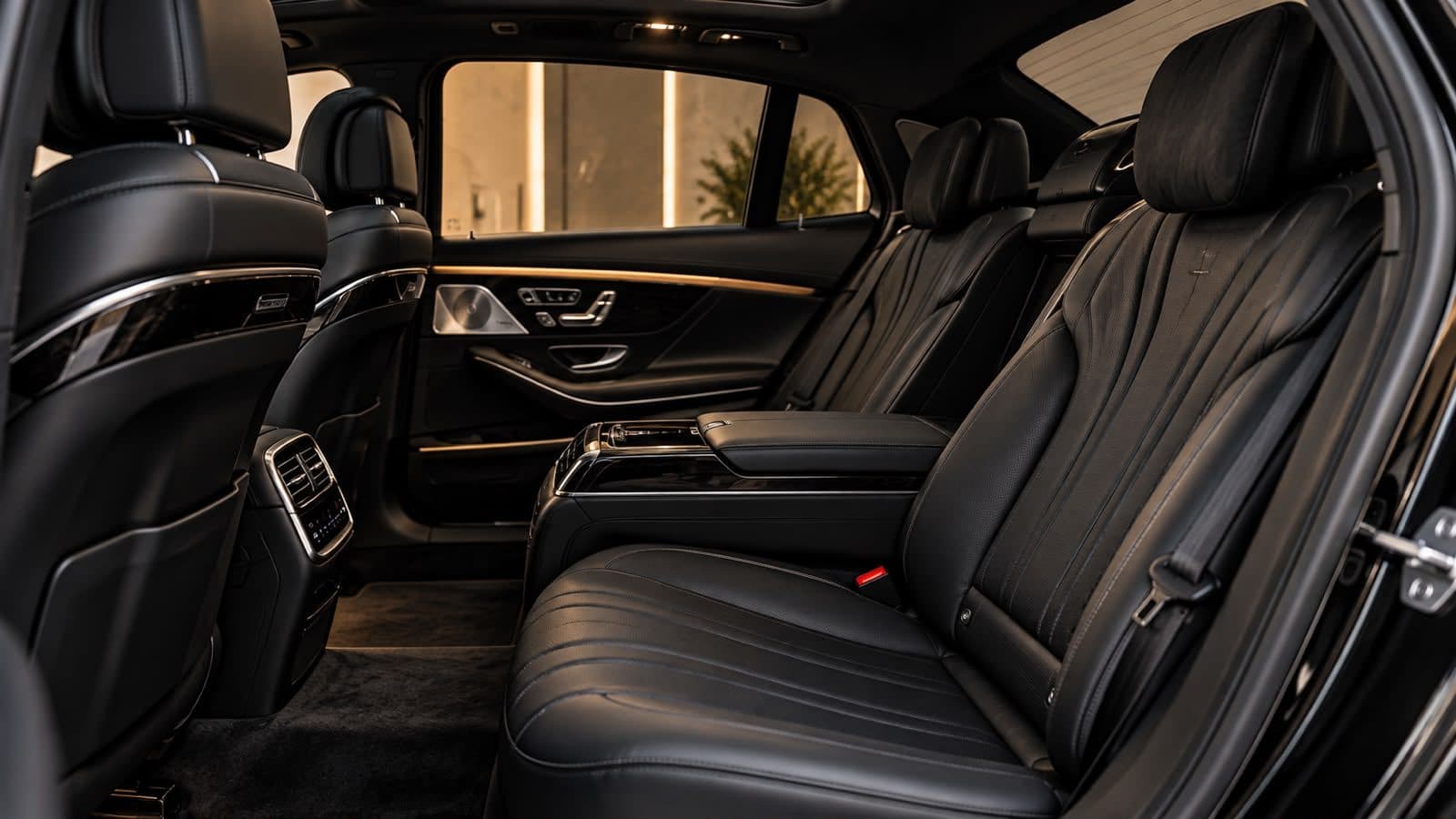 Rear cabin with black executive leather seating